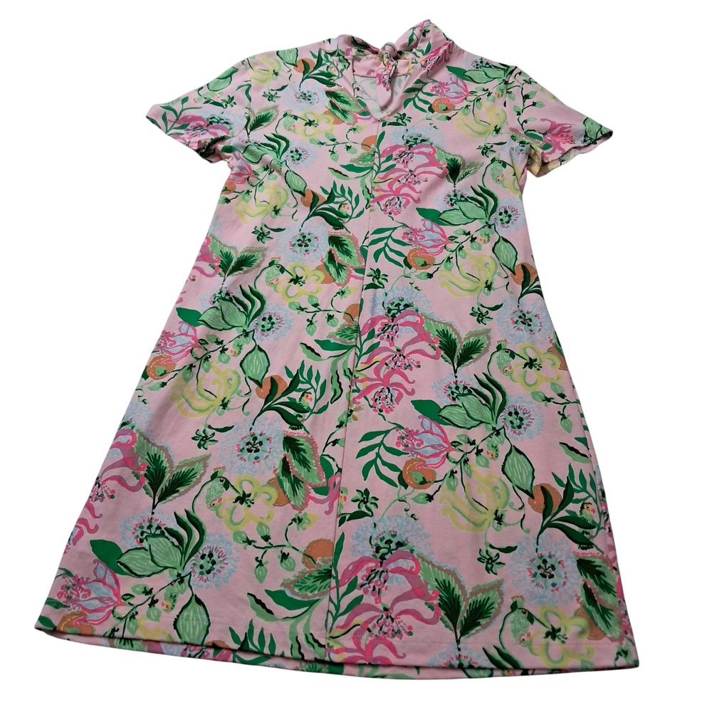Lilly Pulitzer Hailie Dress Womens Large Pink Floral Mini Short Sleeve Tropical